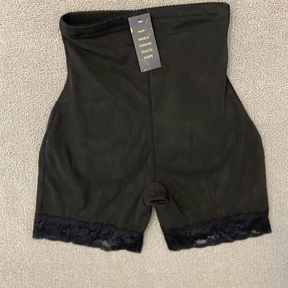 Hey Girl Black Lace Trim Butt Padded Shape Wear Shorts- Slimming Stretch Curvy